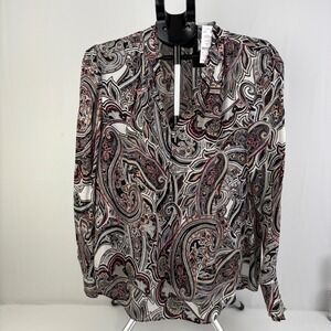 WHITE HOUSE BLACK MARKET Paisley Print Long Sleeve Silk Blouse Shirt Size 14 NWT